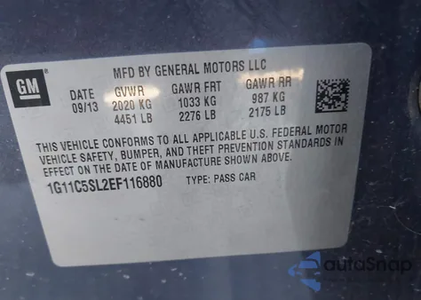 2014 Chevrolet Malibu 1Lt z USA, uszkodzony, nr VIN 1G11C5SL2EF116880